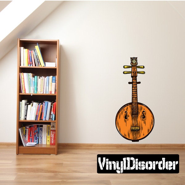 Chinese Instrument Scroll Wall Decal - Fabric Vinyl Removable & Reusable Chineseinstrumentuscolor001Et