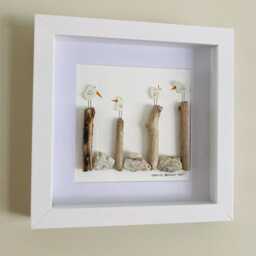 Cornish Seagull Wall Art Framed Sea Glass Picture Lover Gift Handmade in Cornwall - thumbnail 4