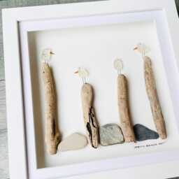 Cornish Seagull Wall Art Framed Sea Glass Picture Lover Gift Handmade in Cornwall - thumbnail 4