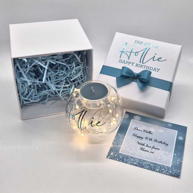 Personalised Birthday Gift Candle Tealight Holder, Light Up Set For Women, Keepsake 18Th 21st 30Th 40Th 50Th 60Th 70Th 80Th 90Th - image 1