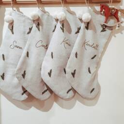 Personalized Family Christmas Santa Stocking, Custom Name Cotton Linen Hand Embroidered Stocking, Kids Stocking - thumbnail 3