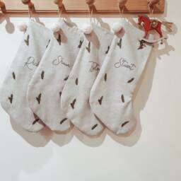 Personalized Family Christmas Santa Stocking, Custom Name Cotton Linen Hand Embroidered Stocking, Kids Stocking - thumbnail 2