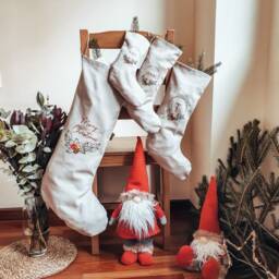 Personalized Family Christmas Santa Stocking, Custom Name Cotton Linen Hand Embroidered Stocking, Kids Stocking - thumbnail 4