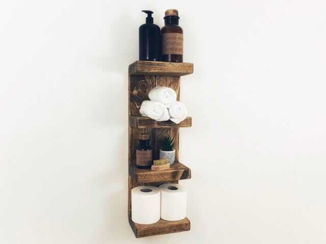 Wooden Shelving Unit, Rustic Bathroom Wall Shelves, Toiletries Storage & Organisation, Handcrafted Furniture - image 1