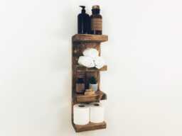 Wooden Shelving Unit, Rustic Bathroom Wall Shelves, Toiletries Storage & Organisation, Handcrafted Furniture - thumbnail 1