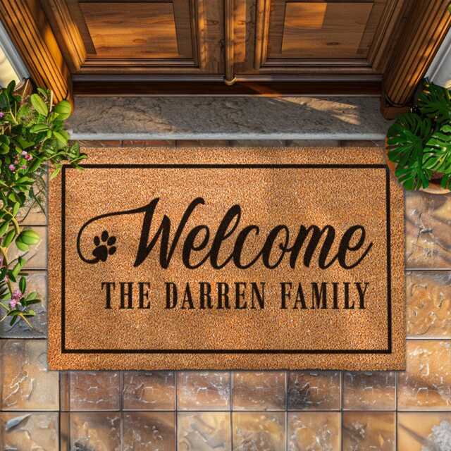 Dog Family Name Doormat - Personalized With Paw Prints Custom Welcome Mat Owner Gift Door - image 1