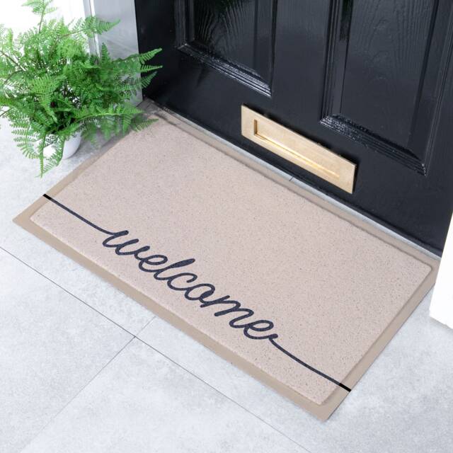 Beige Welscribble Indoor & Outdoor Doormat - Long Lasting Welcome Door Mat Easy To Clean Anti-Slip Dirt Trapper Front - image 1