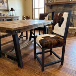 Genuine Cowhide Dining Chair - Black Steel Frames & Genuine Cowhide Upholstery - Fpdc