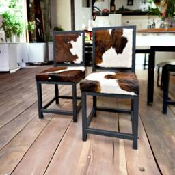 Genuine Cowhide Dining Chair - Black Steel Frames & Genuine Cowhide Upholstery - Fpdc - thumbnail 3
