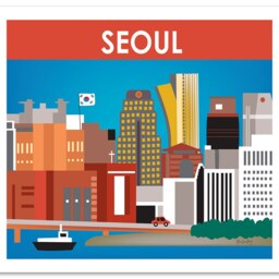 Seoul Skyline Art Print, South Korea Wall Art, Korean Travel Poster, Horizontal Nursery - Style E8-O-Seo - thumbnail 3