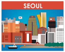 Seoul Skyline Art Print, South Korea Wall Art, Korean Travel Poster, Horizontal Nursery - Style E8-O-Seo - thumbnail 1