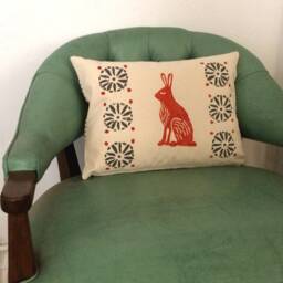 Orange Rabbit Print Kidney Pillow Mid-Century Moroccan Decor - thumbnail 3