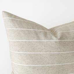 Neutral Striped Pillow Cover - Greige & White Decorative Cushion - thumbnail 2
