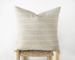 Neutral Striped Pillow Cover - Greige & White Decorative Cushion - thumbnail 1