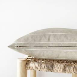 Neutral Striped Pillow Cover - Greige & White Decorative Cushion - thumbnail 3