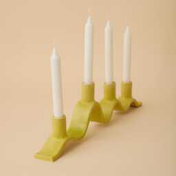 Chartreuse, Wavy Ceramic Candelabra - Handmade Candle Holder For Four Dinner Candles - thumbnail 3