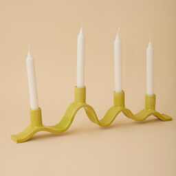 Chartreuse, Wavy Ceramic Candelabra - Handmade Candle Holder For Four Dinner Candles - thumbnail 2