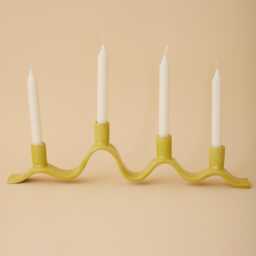 Chartreuse, Wavy Ceramic Candelabra - Handmade Candle Holder For Four Dinner Candles - thumbnail 1