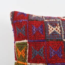 Vintage Turkish Kilim Pillow Cover Handwoven Wool Throw - 16x16 - thumbnail 3