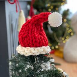 Chunky Knit Santa Hat Christmas Tree Topper Red Holiday Decor - thumbnail 2