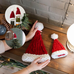 Chunky Knit Santa Hat Christmas Tree Topper Red Holiday Decor