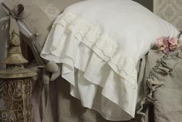 "Linen Pillowcase ""Grace' With Extra Long Ruffles & Cotton Lace. Pure Prewashed White Linen Bedding, 20x24"" 20x26"" 26x26"" 20x30"" 20x36" - thumbnail 1