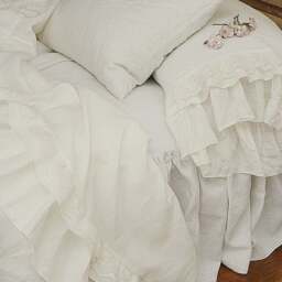 "Linen Pillowcase ""Grace' With Extra Long Ruffles & Cotton Lace. Pure Prewashed White Linen Bedding, 20x24"" 20x26"" 26x26"" 20x30"" 20x36" - thumbnail 2