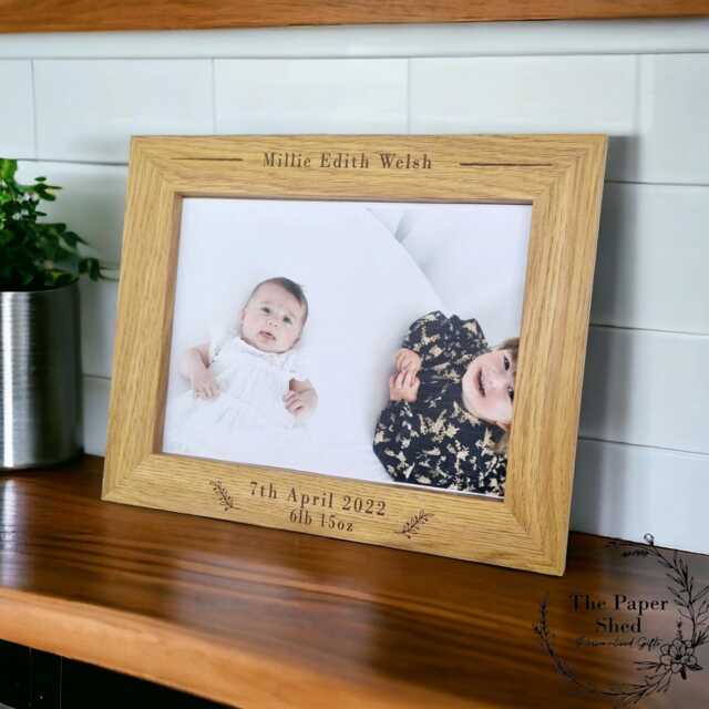 Personalised Wooden Photo Frame New Baby Date Of Birth, Weight, Named, Gift, Christening Baptism Birthday - image 1