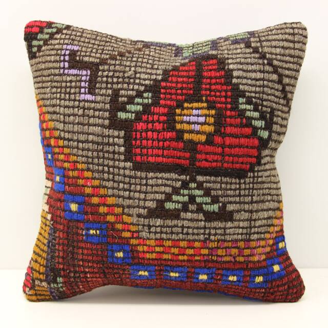 Handmade Turkish Kilim Pillow Cover, Boho Home Decor - 16x16 Inch - image 1