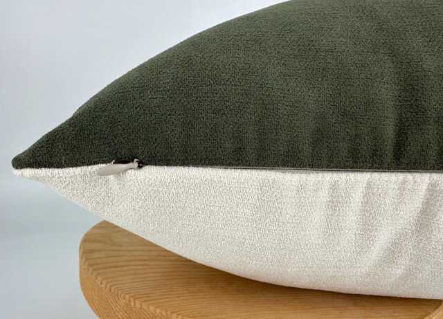 Army Green & Beige Chenille Pillow Cover, Two-Tone Minimalist Cushion, 20x20 - image 1