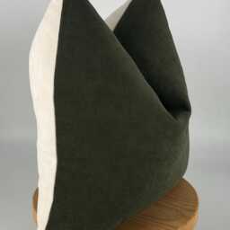 Army Green & Beige Chenille Pillow Cover, Two-Tone Minimalist Cushion, 20x20 - thumbnail 2