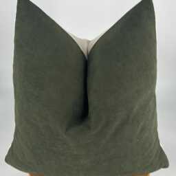 Army Green & Beige Chenille Pillow Cover, Two-Tone Minimalist Cushion, 20x20 - thumbnail 4