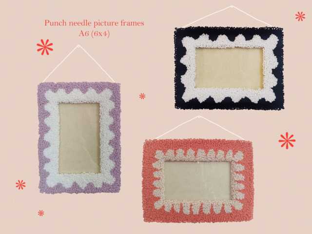 A6 Or 6x4 Inch Photo Frame Handmade Punch Needle Wall Art, Wavy Pattern - image 1