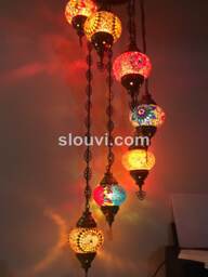 7 - Ball Turkish Water Drop Style Mosaic Chandelier Multi-Color