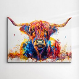 Highland Scottish Cow Painting Colouful Abstract Modern Wall Art, Framed Canvas Poster Print, Home/Office Room Decor, Gifts - thumbnail 3