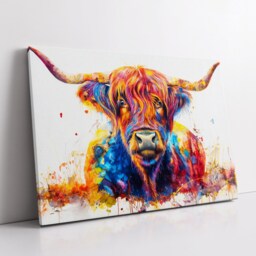 Highland Scottish Cow Painting Colouful Abstract Modern Wall Art, Framed Canvas Poster Print, Home/Office Room Decor, Gifts - thumbnail 2