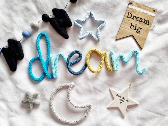 Dream Knitted Sign - L Alternating Colour Word Changing Personalised Wire Word Writing Wall Hanging - image 1