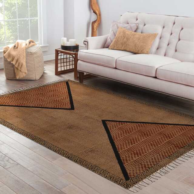 Handmade Block Printed Cotton Rug Brown & Black, Large Area Carpet - image 1