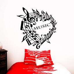 Wall Decals Music Heart Decal Vinyl Sticker Musical Notes Pattern Made School Studio Home Decor Bedroom Dorm Living Room Na324 - thumbnail 1