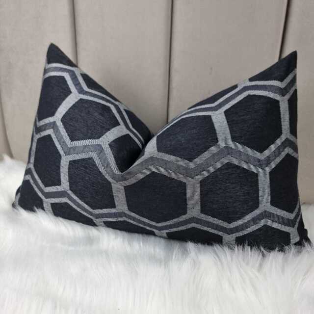 Hex Black Geometric Cushion Cover Double Sided Modern Sofa Bed Pillow Cover Noir Pillow Case Ebony - image 1