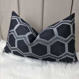 Hex Black Geometric Cushion Cover Double Sided Modern Sofa Bed Pillow Cover Noir Pillow Case Ebony - thumbnail 1