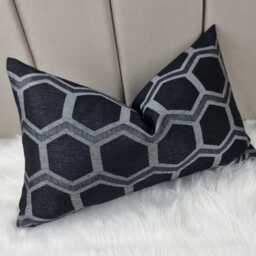 Hex Black Geometric Cushion Cover Double Sided Modern Sofa Bed Pillow Cover Noir Pillow Case Ebony - thumbnail 2