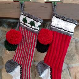 Hand Knit Christmas Stocking Red Stripes Gray Sparkle Snowflake Detail By Santa's Works - thumbnail 3