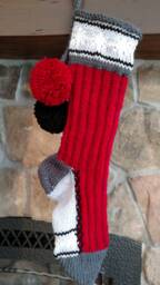 Hand Knit Christmas Stocking Red Stripes Gray Sparkle Snowflake Detail By Santa's Works