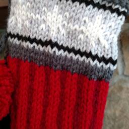 Hand Knit Christmas Stocking Red Stripes Gray Sparkle Snowflake Detail By Santa's Works - thumbnail 2
