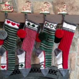 Hand Knit Christmas Stocking Red Stripes Gray Sparkle Snowflake Detail By Santa's Works - thumbnail 4
