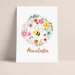 Manchester Bee Floral Wall Print, Prints, Gallery Manc Art Print - thumbnail 3