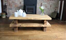 Rustic Stacked Style Coffee Table, Solid Wood, Medium Oak Colour, Reclaimed Style, Farmhouse Furniture