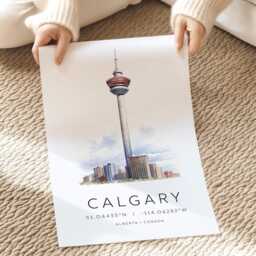 Calgary Canada Print, Wall Art, Travel Cards, Skyline, Map Coordinates, Hanging Decor, Gifts - thumbnail 2