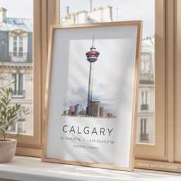 Calgary Canada Print, Wall Art, Travel Cards, Skyline, Map Coordinates, Hanging Decor, Gifts - thumbnail 3